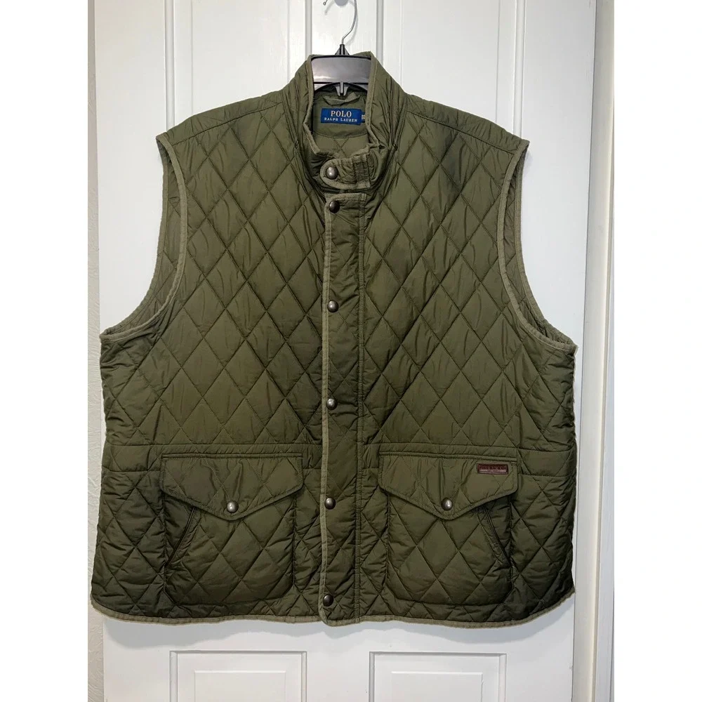 Polo Ralph Lauren Mens Olive Green Diamond Quilted Vest Jacket 3XB Big & Tall